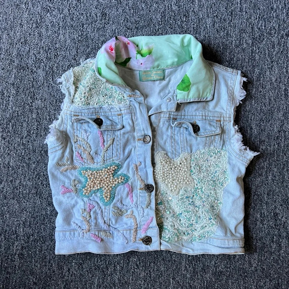Antica Santoria Kids Sea StarFish Embroidered Jean Jacket Vest - Picture 5 of 7